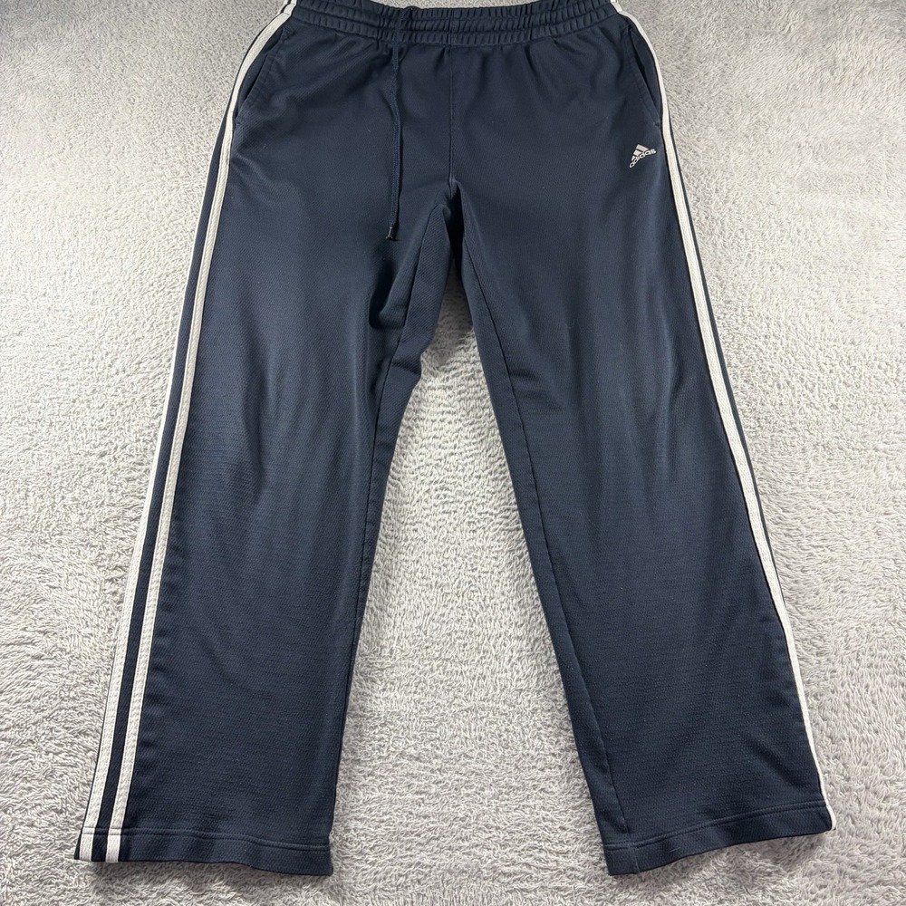 Vintage‎ Adidas Warm Up Track Pants Mens Large Navy Blue 3 Stripe Straight Leg